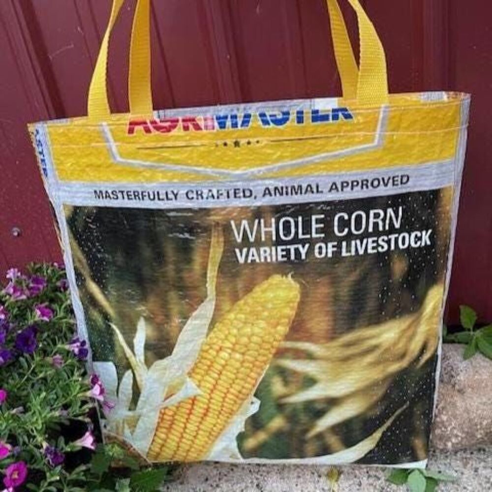 Upcycled Whole Corn Feed Bag Tote